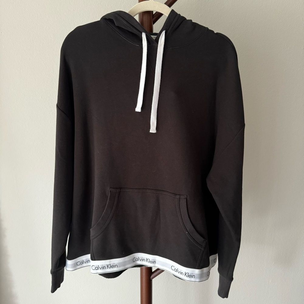 Calvin Klein Women's Modern Cotton Lounge Drawstring Hoodie Black